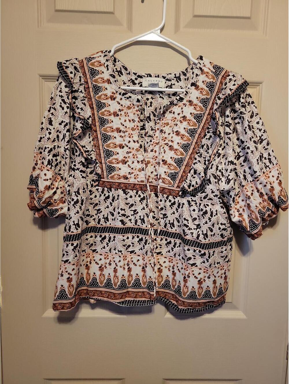 Calypso Bohemian Style Printed Blouse Size L